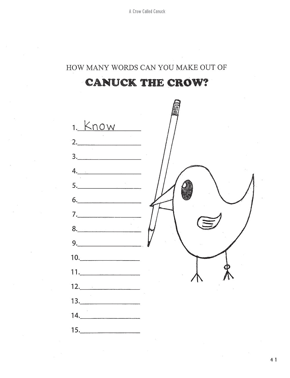 A Crow Called Canuck: a children's activity book