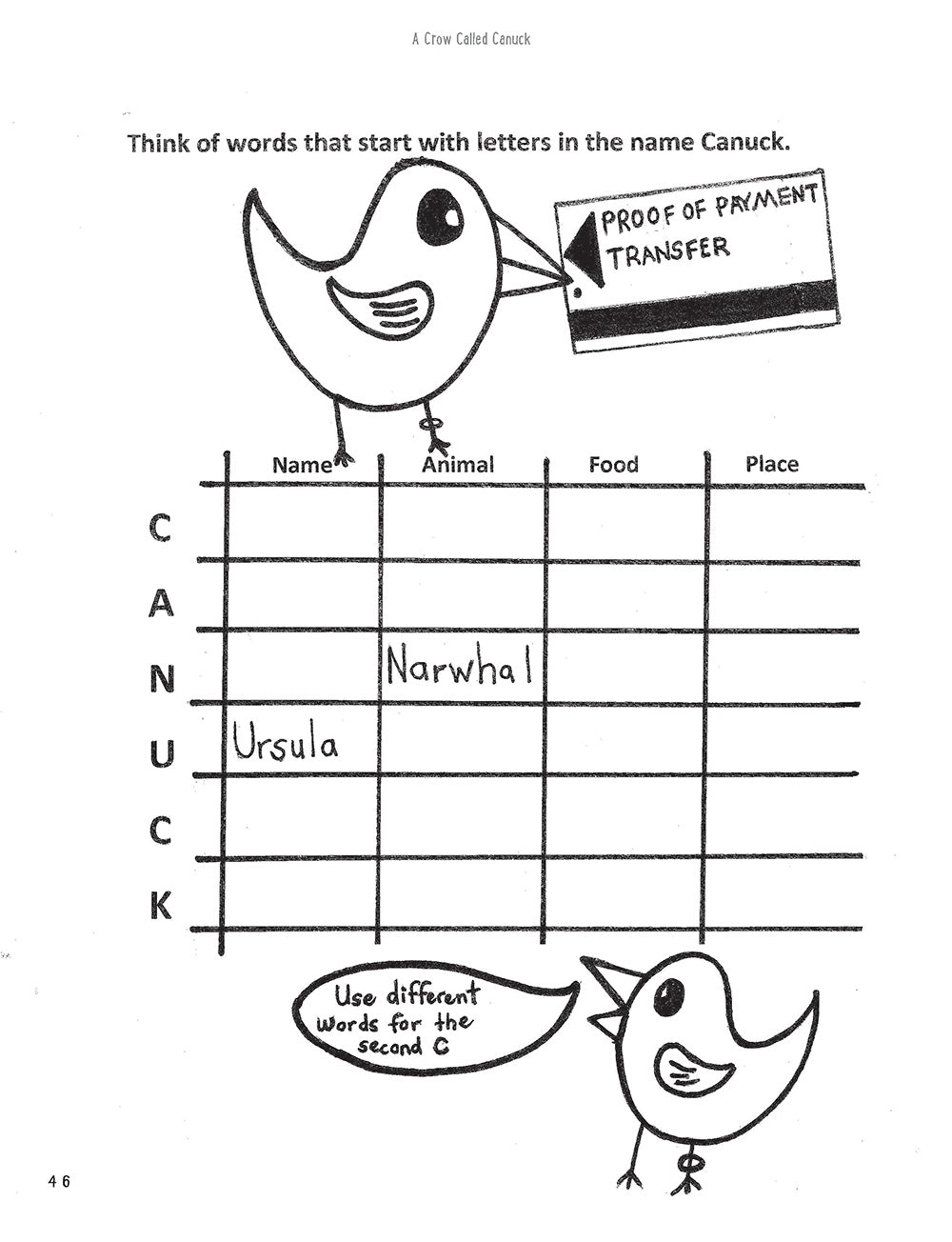 A Crow Called Canuck: a children's activity book